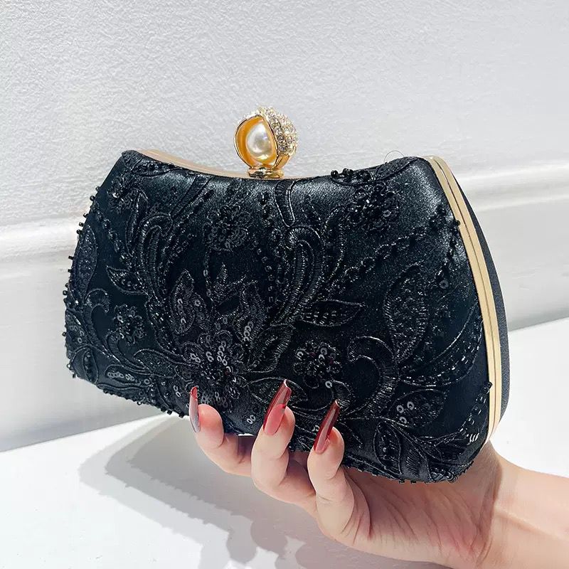 Elegant Lace Beaded Clutch Bag