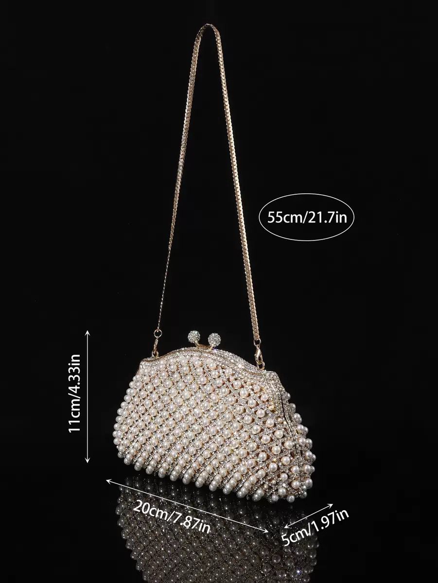 Elegant Pearl Gold Evening Bag