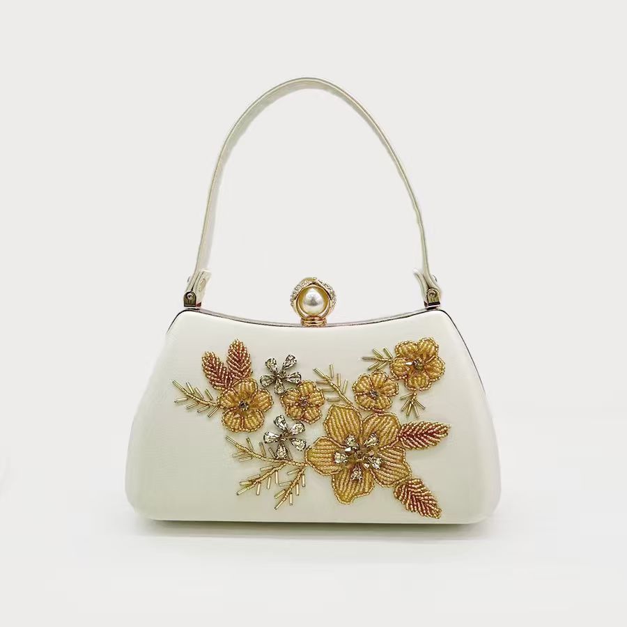 Elegant Ivory Floral Embroidered Handbag