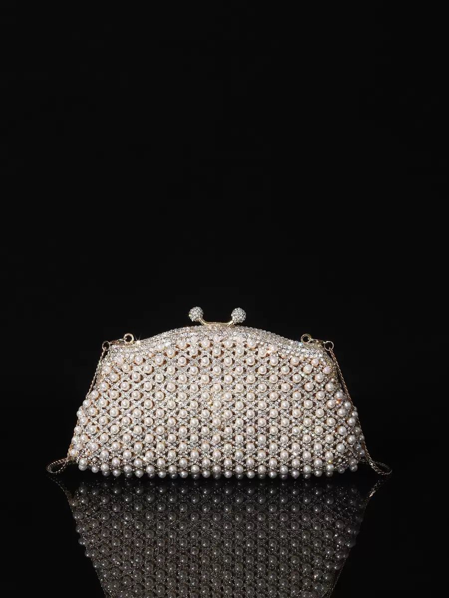 Elegant Pearl Gold Evening Bag