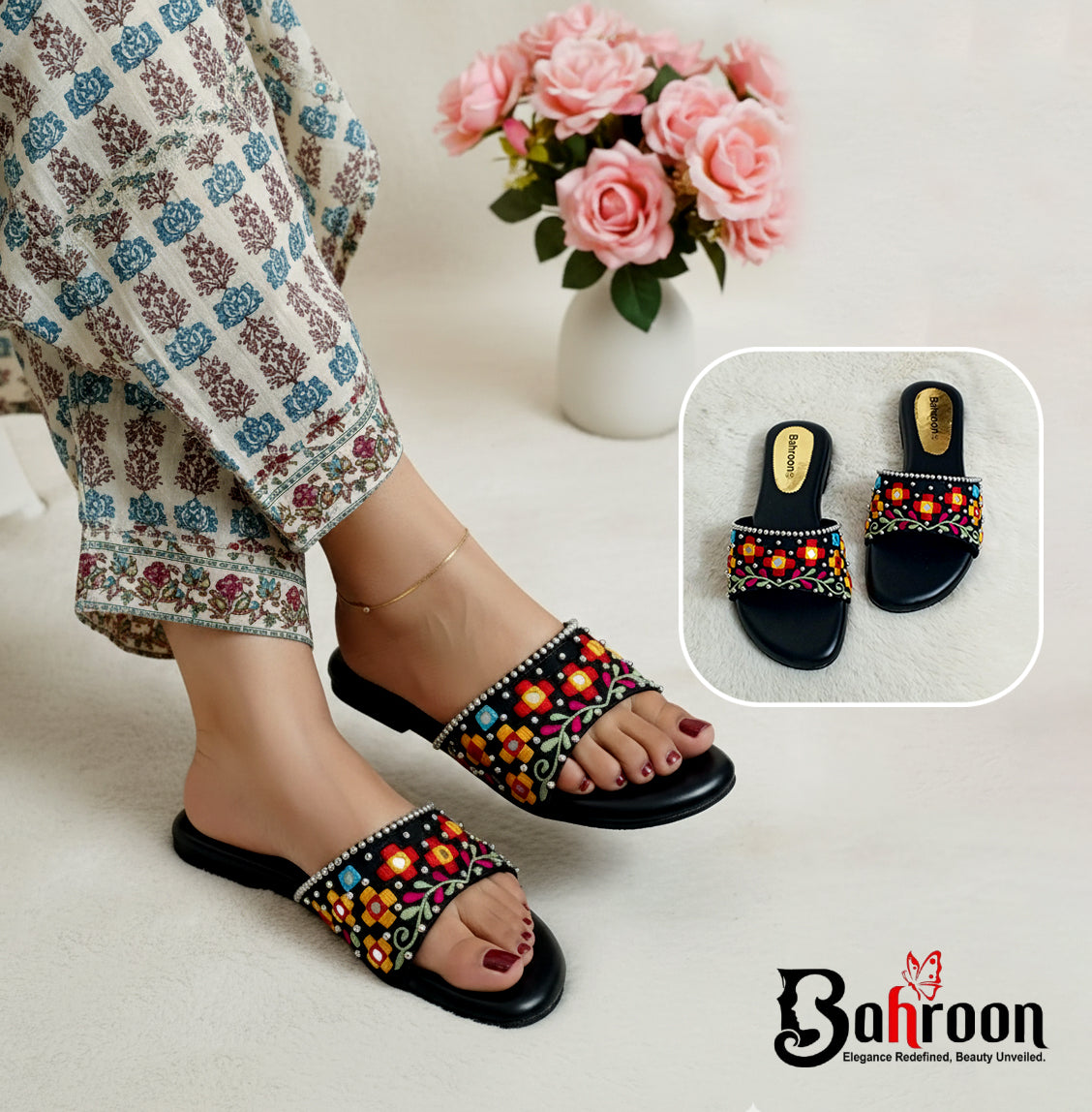 Premium Handcrafted Sandal (𝐁𝐚𝐡𝐫𝐨𝐨𝐧 𝐁𝐥𝐨𝐬𝐬𝐨𝐦 𝐒𝐥𝐢𝐝𝐞𝐬)