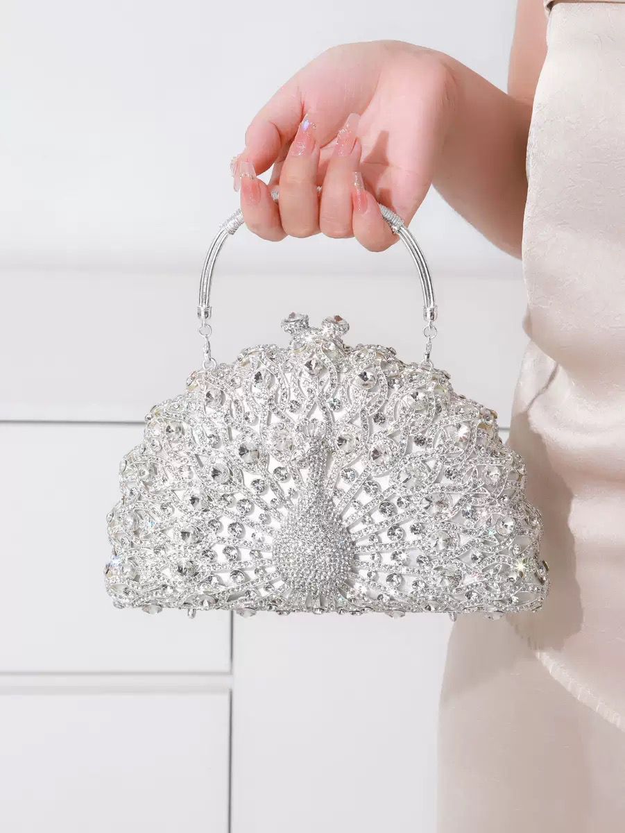 Luxury Diamond-Studded Peacock Evening Bag